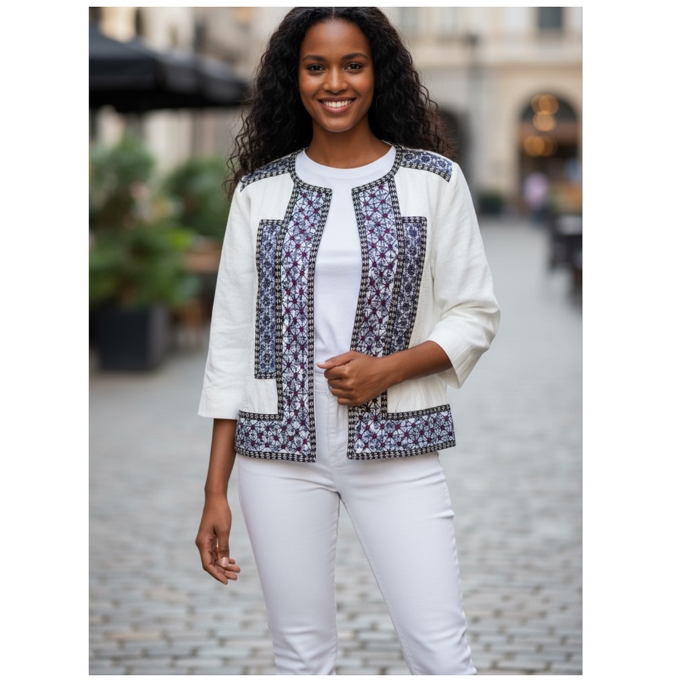 Chicos Beaded and embellished linen blazer size 2